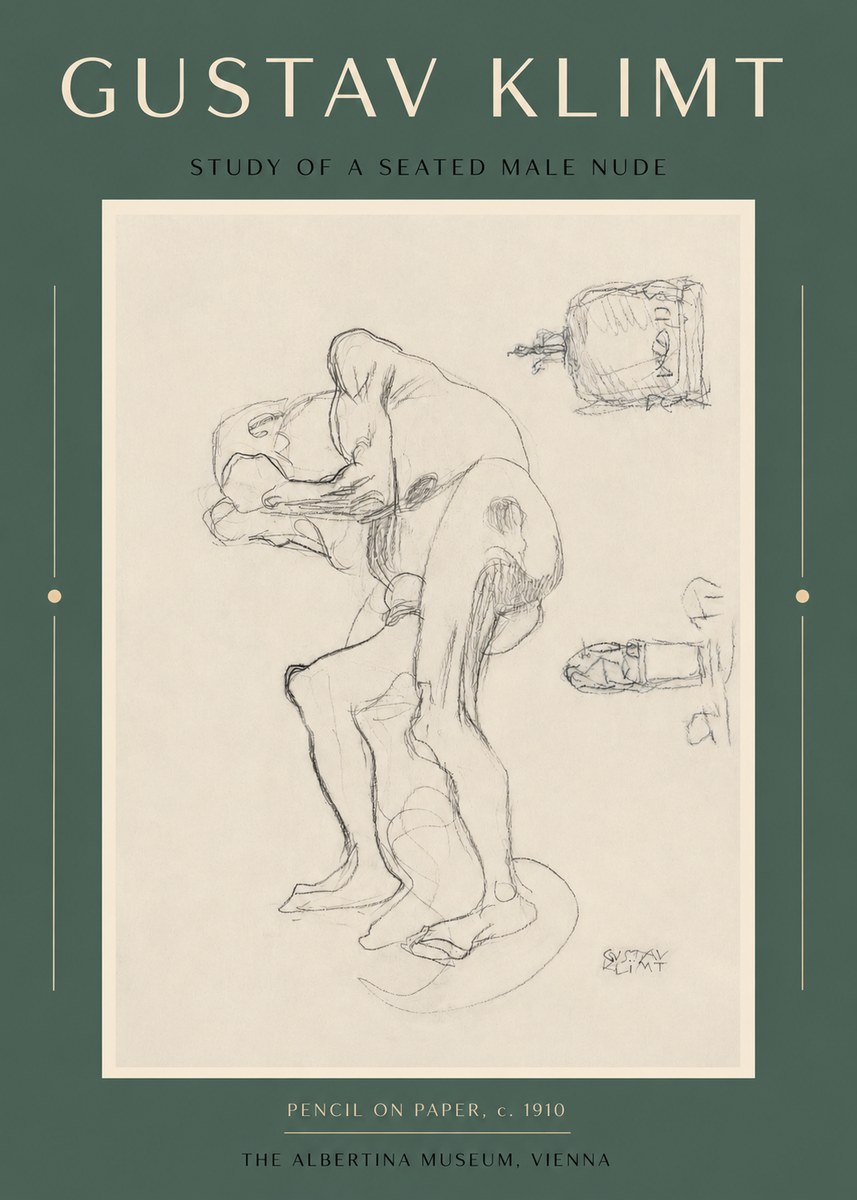 Klimt Study of a Seated Male Nude No2 - Plakat