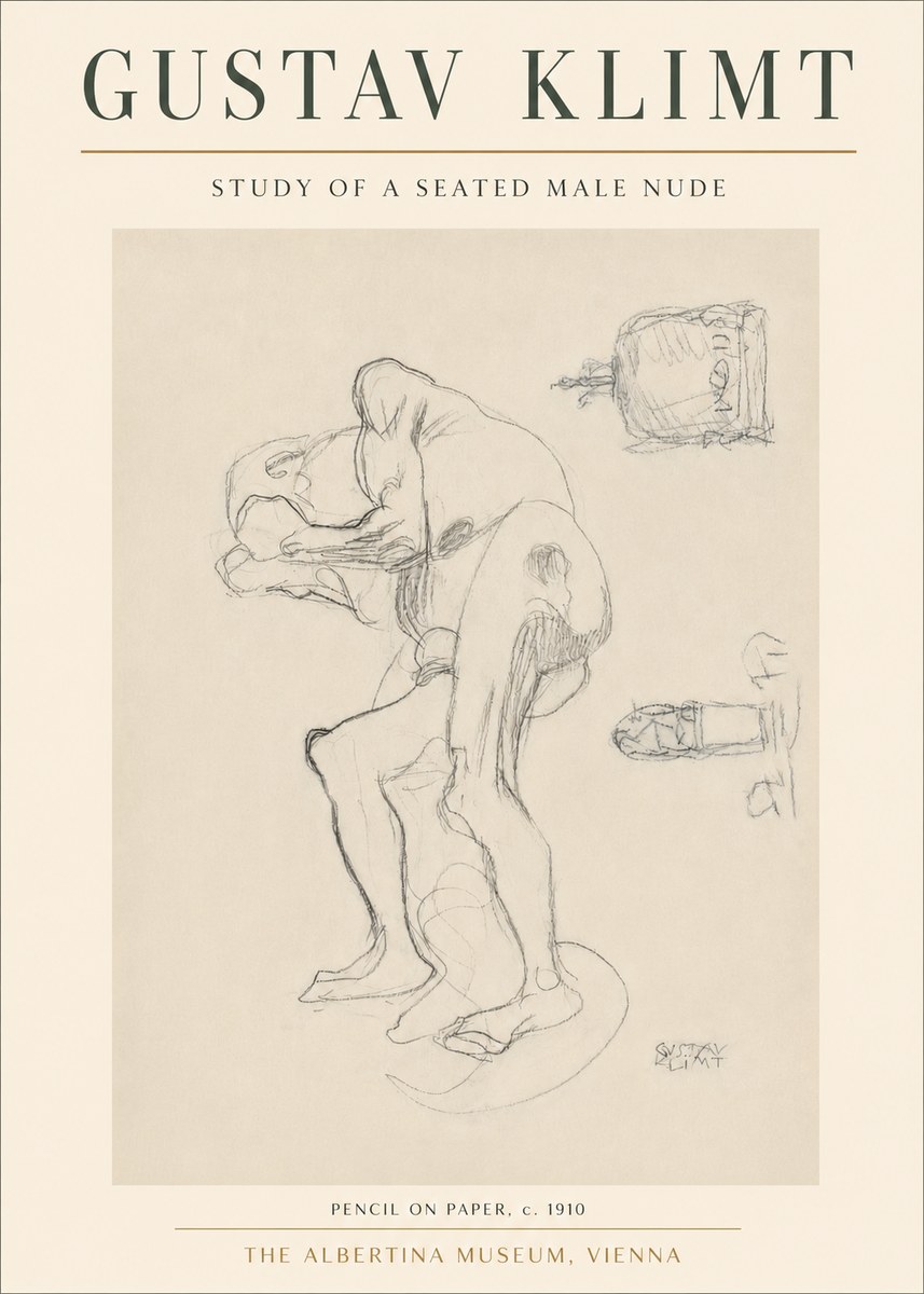 Klimt Study of a Seated Male Nude No3 - Plakat