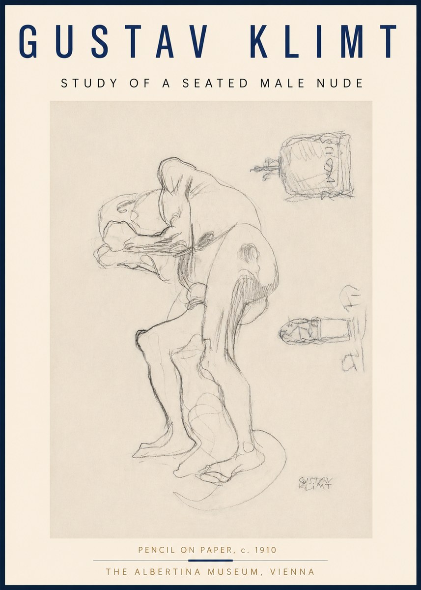 Klimt Study of a Seated Male Nude No4 - Plakat