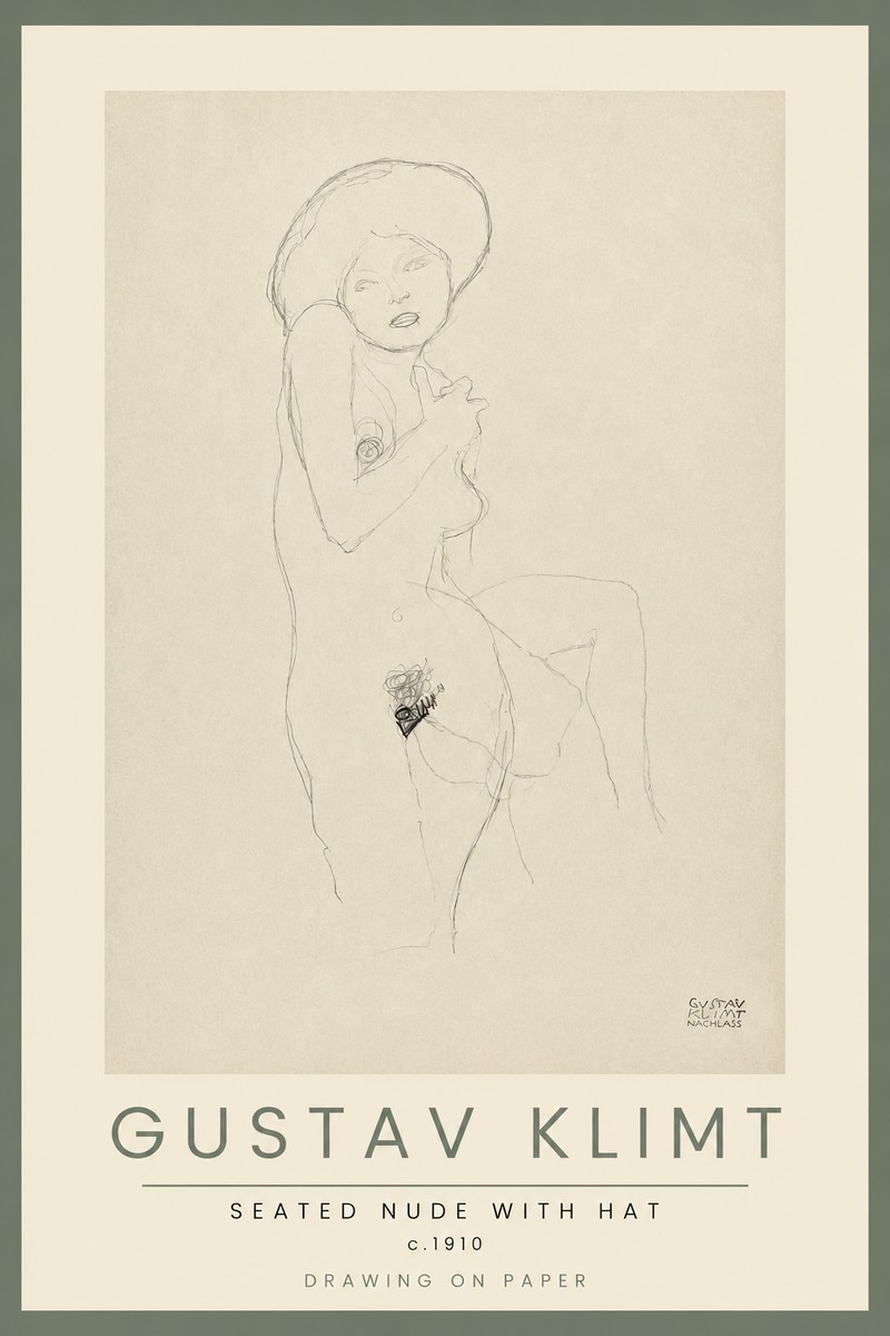 Klimt Seated Nude with Hat No2 - Plakat