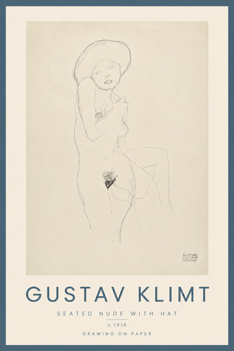 Klimt Seated Nude with Hat No5 - Plakat
