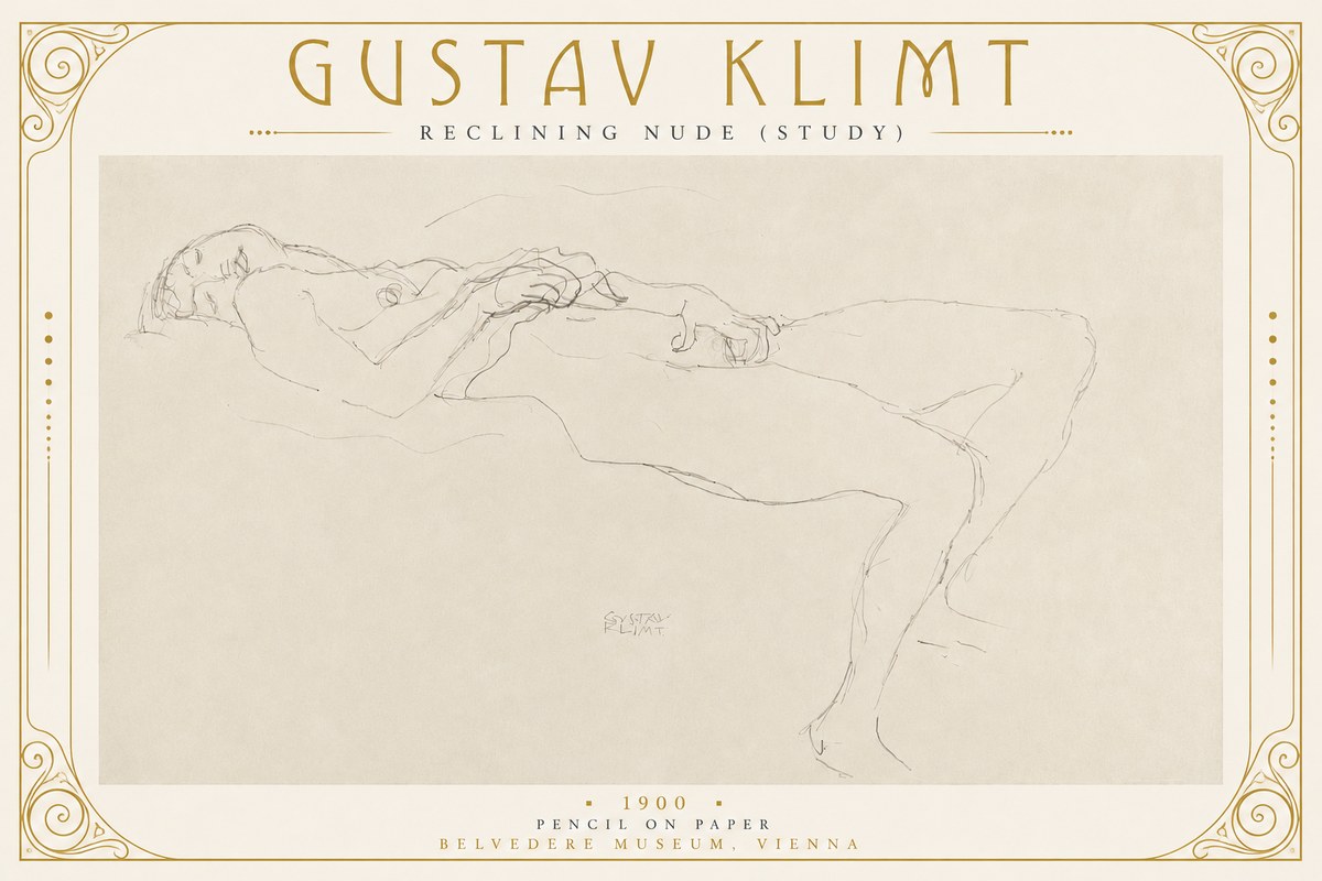 Klimt Reclining Nude (Study) No2 - Plakat