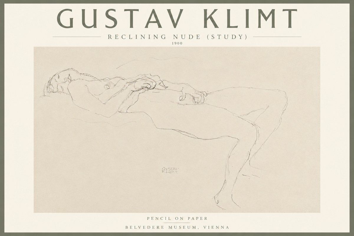 Klimt Reclining Nude (Study) No4 - Plakat
