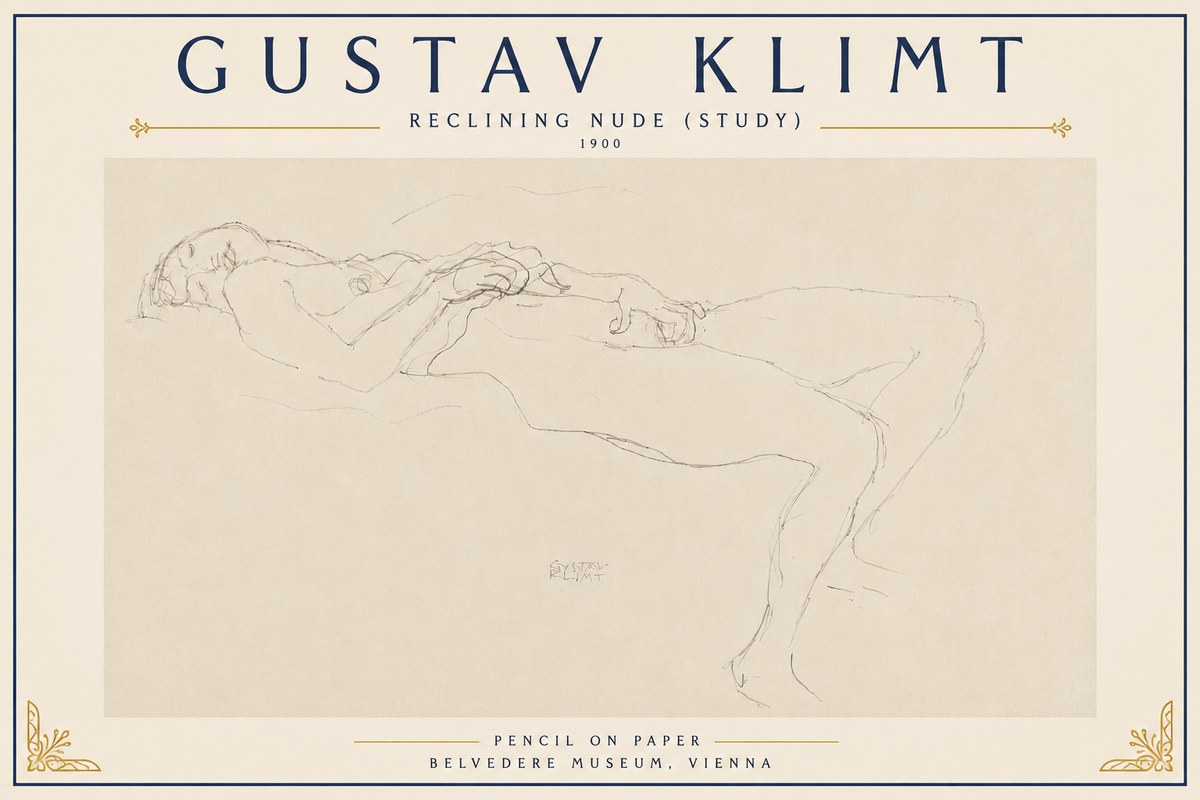 Klimt Reclining Nude (Study) No6 - Plakat