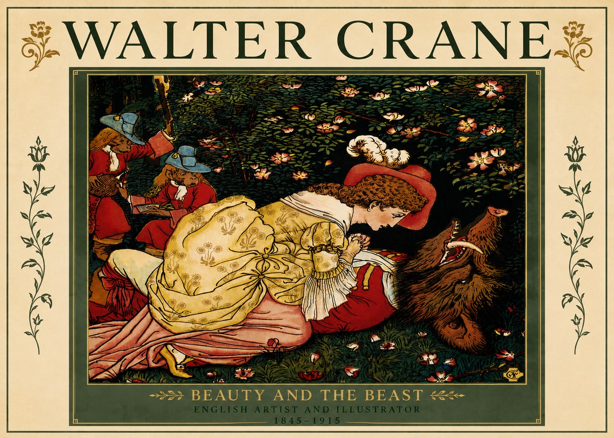 Walter Crane Beauty and the Beast No6 - Plakat