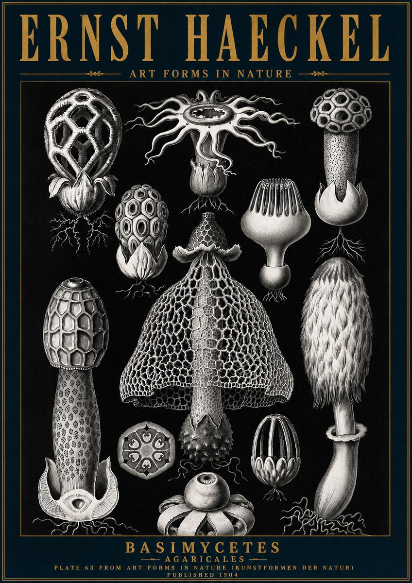 Ernst Haeckel Basimycetes Agaricales No6 - Plakat