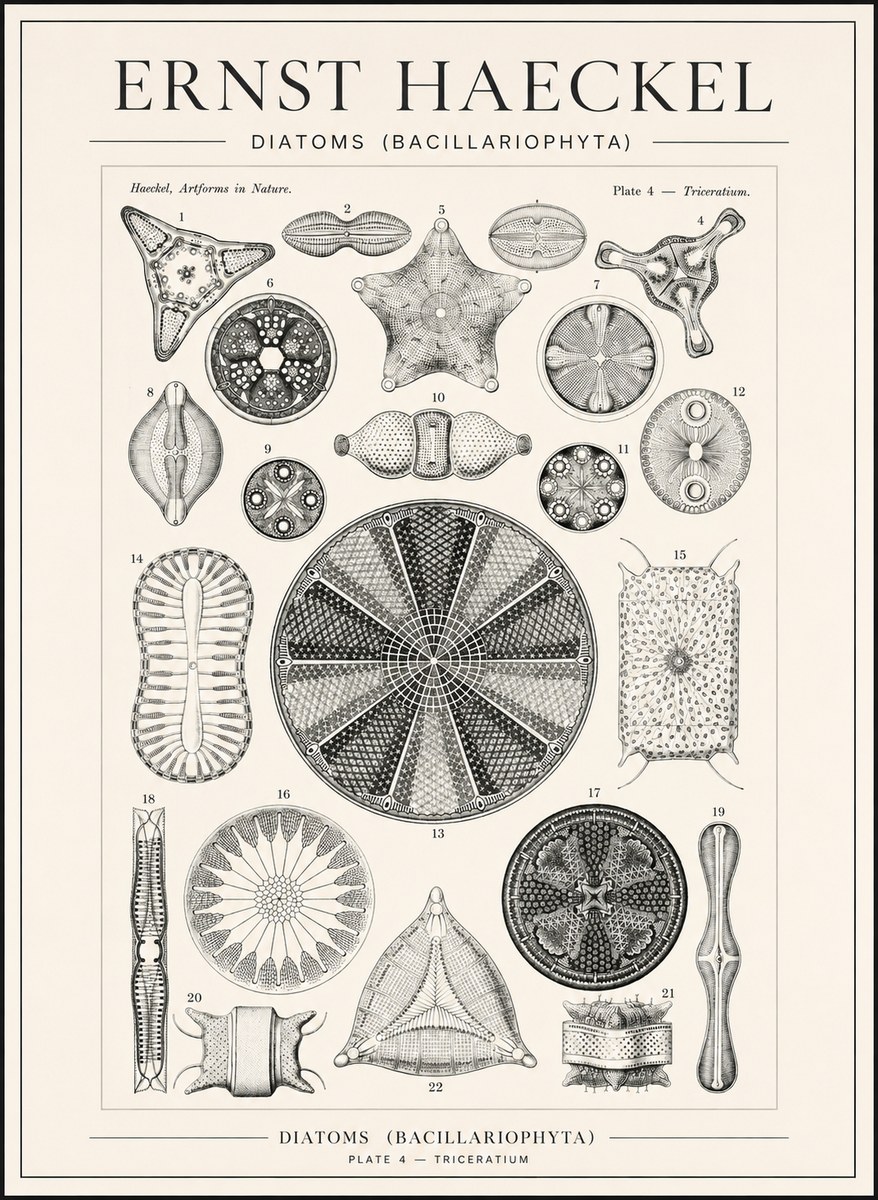 Ernst Haeckel Diatoms (Bacillariophyta) Plate 4 – Triceratium No1 - Plakat