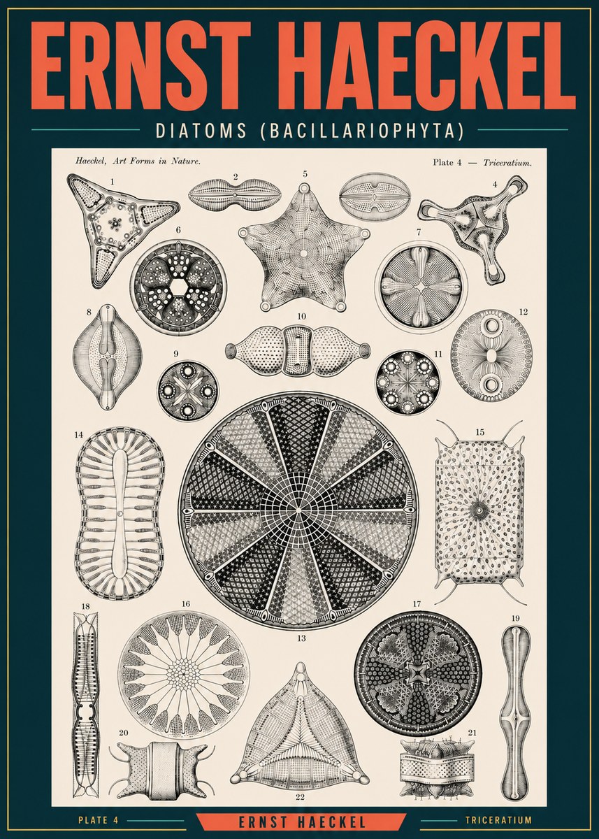 Ernst Haeckel Diatoms (Bacillariophyta) Plate 4 – Triceratium No2 - Plakat