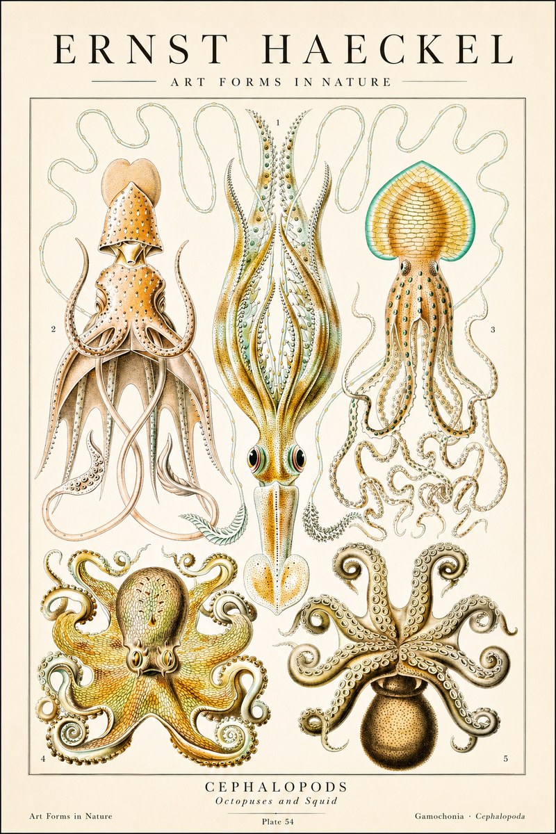 Ernst Haeckel Cephalopods Octopuses and Squid No1 - Plakat