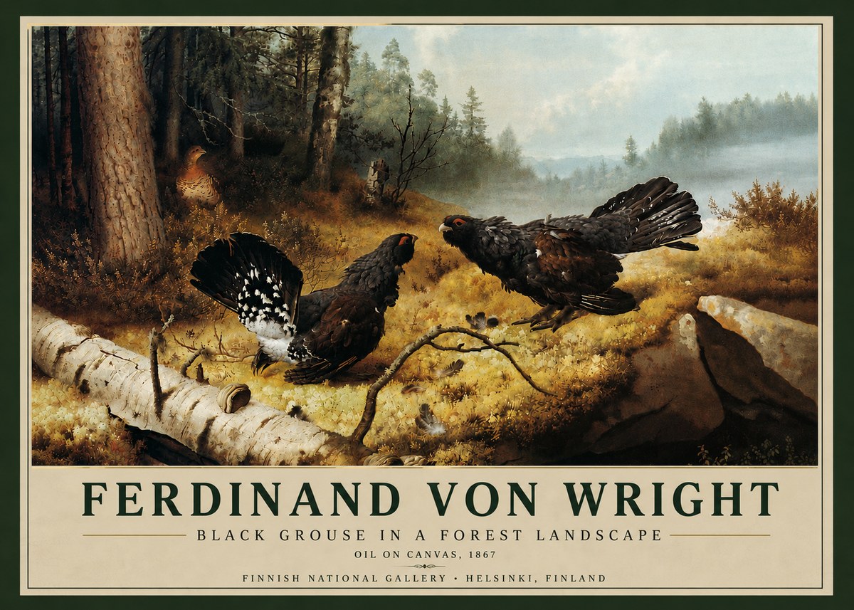 Ferdinand von Wright Black Grouse in a Forest Landscape No5 - Plakat