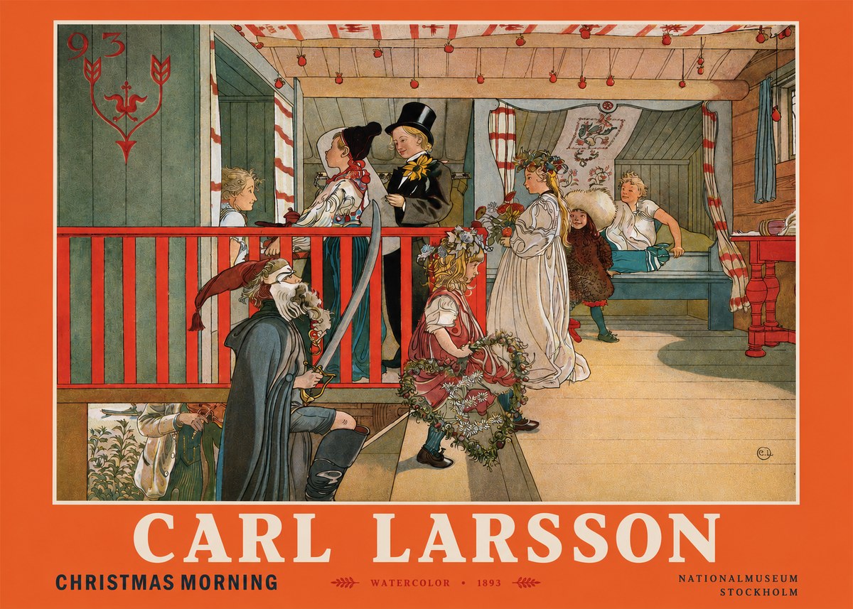 Carl Larsson Children Bringing Flowers No4 - Plakat