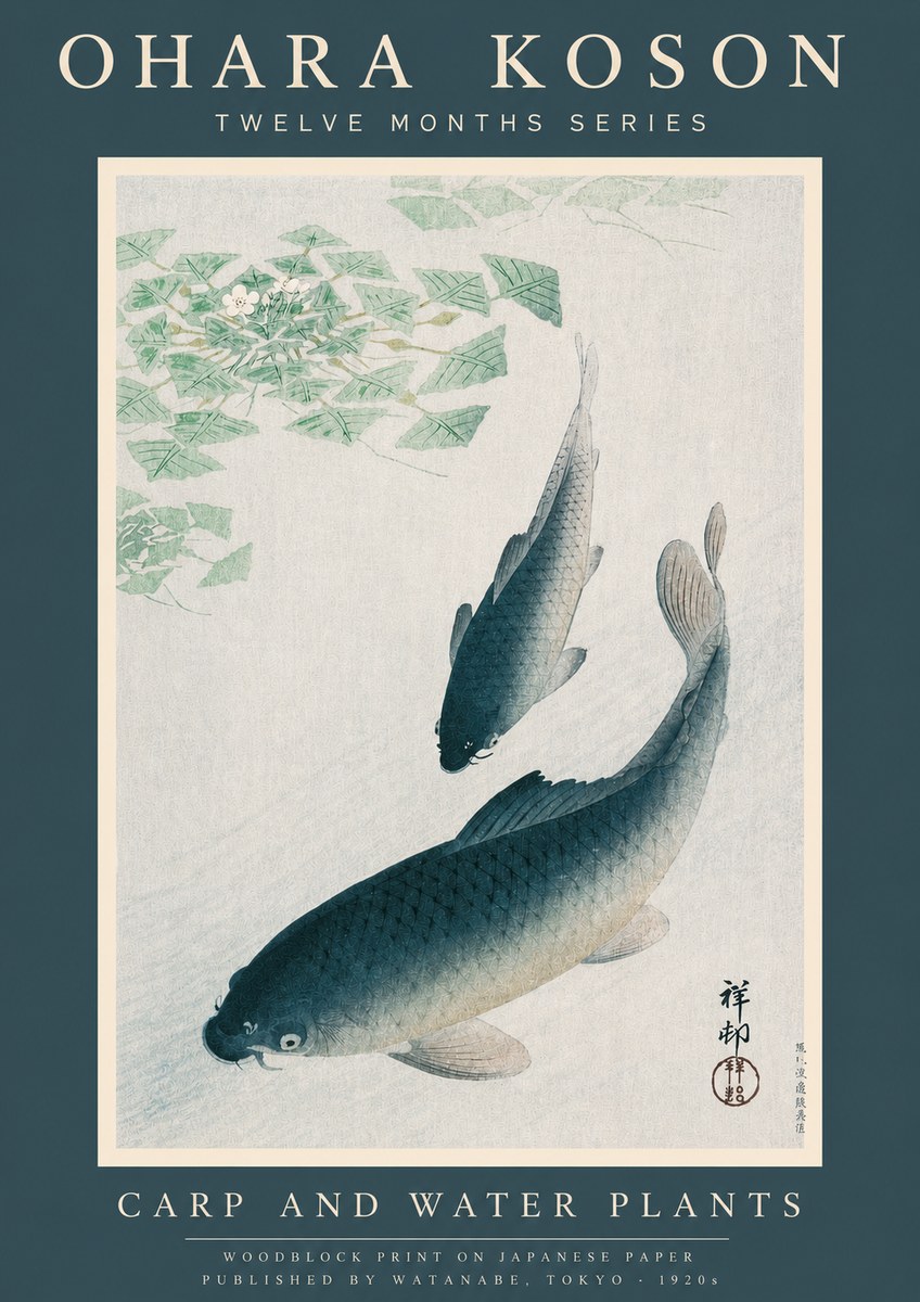Ohara Koson Carp and Water Plants No2 - Plakat