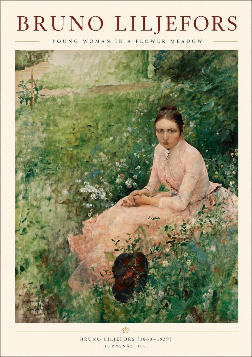 Bruno Liljefors Young Woman in a Flower Meadow No3 - Plakat