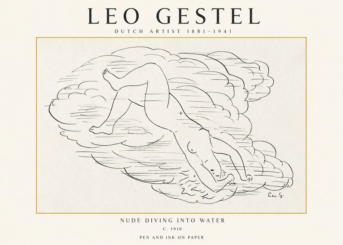 Leo Gestel Nude Diving into Water No1 - Plakat
