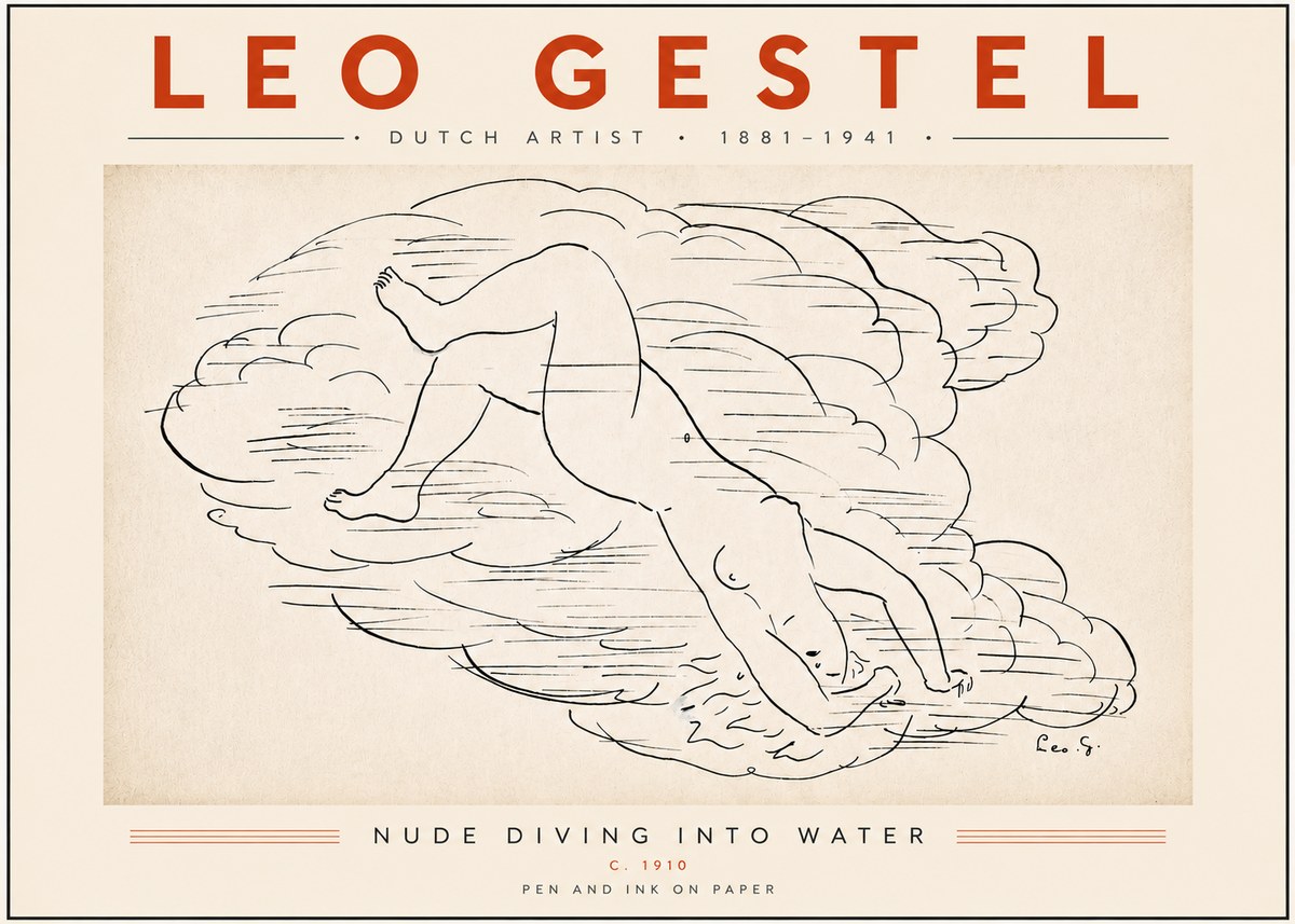 Leo Gestel Nude Diving into Water No5 - Plakat