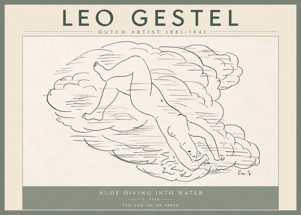 Leo Gestel Nude Diving into Water No6 - Plakat