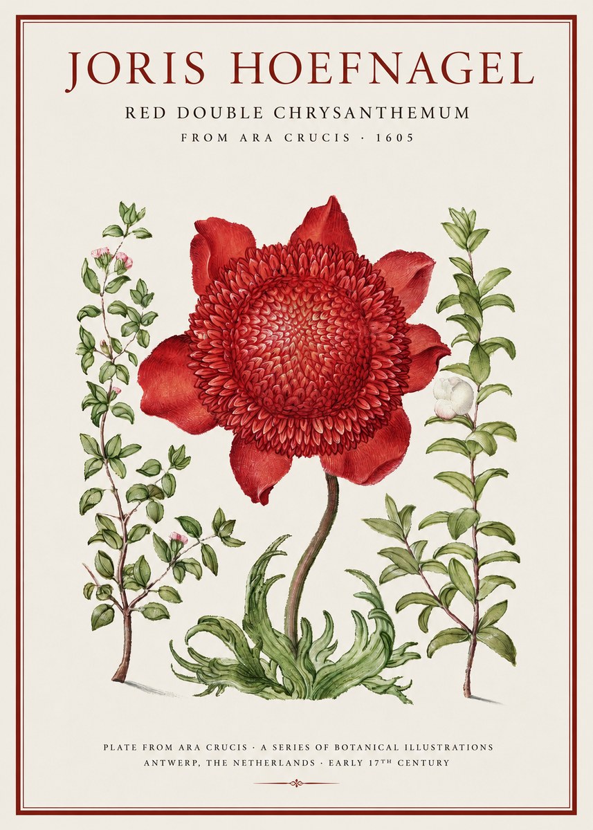 Joris Hoefnagel Red Double Chrysanthemum No1 - Plakat
