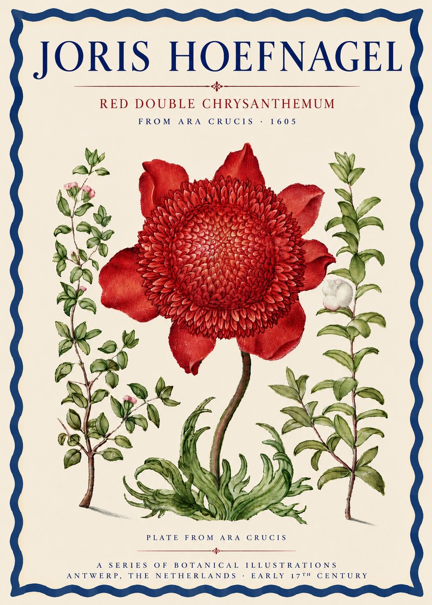 Joris Hoefnagel Red Double Chrysanthemum No3 - Plakat