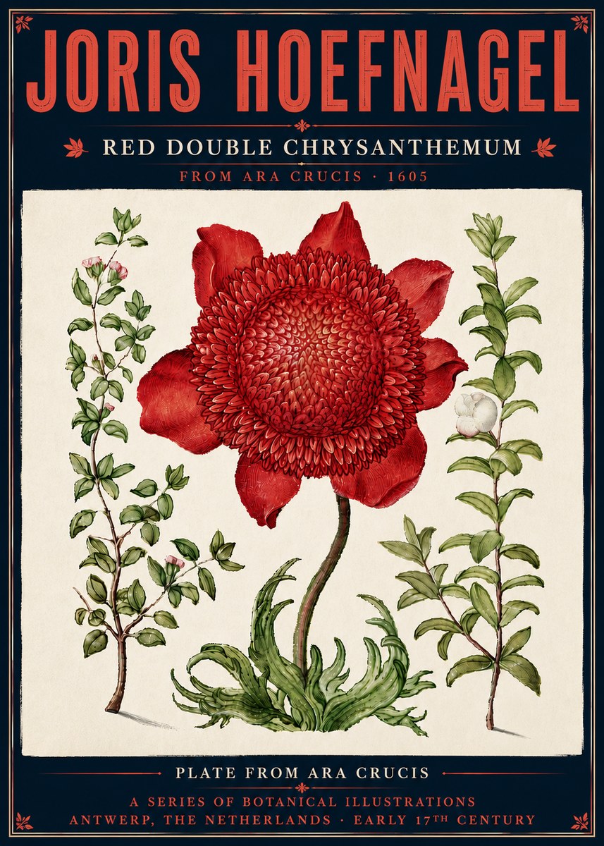 Joris Hoefnagel Red Double Chrysanthemum No6 - Plakat