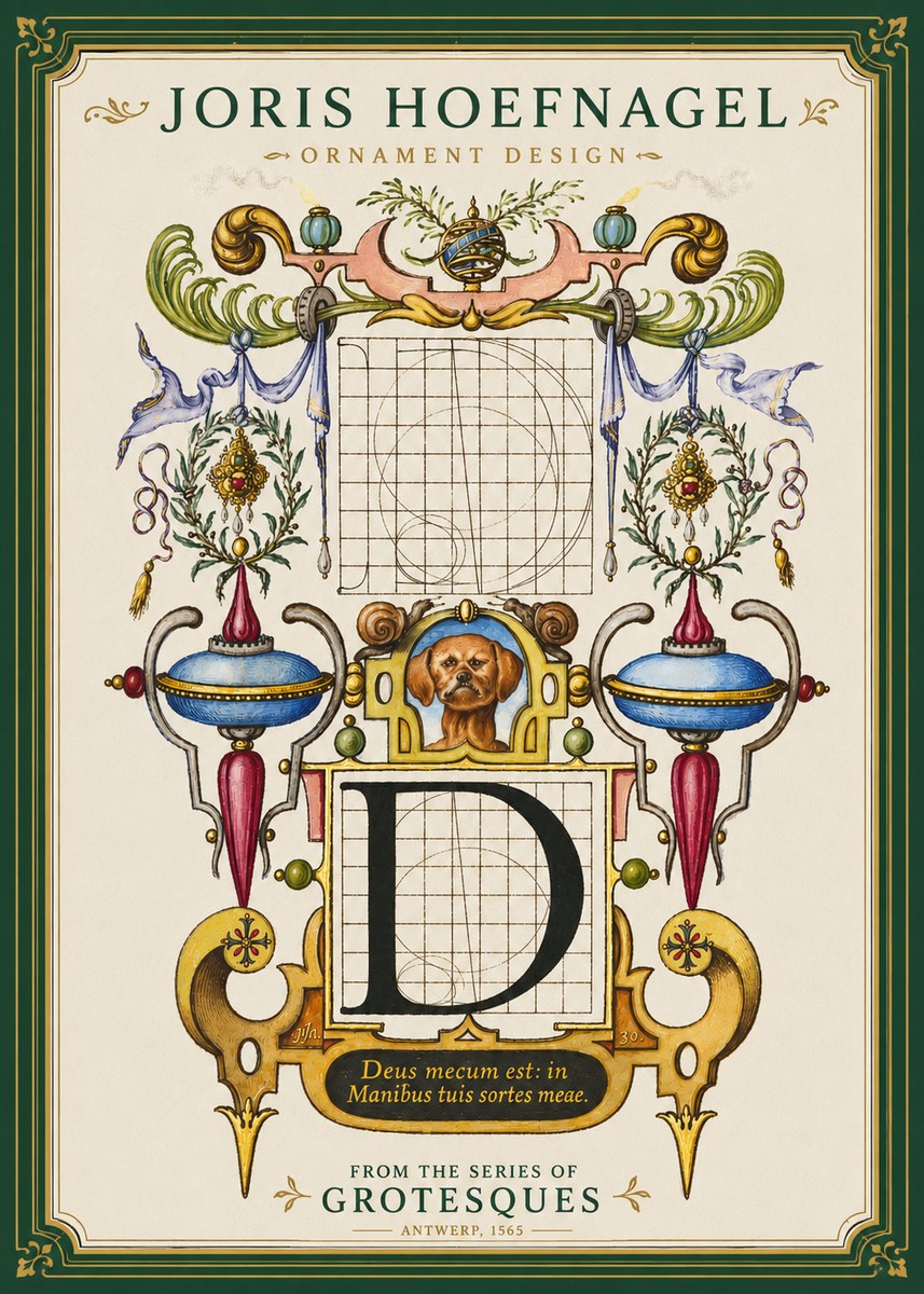 Joris Hoefnagel Illuminated Initial 'D' No4 - Plakat