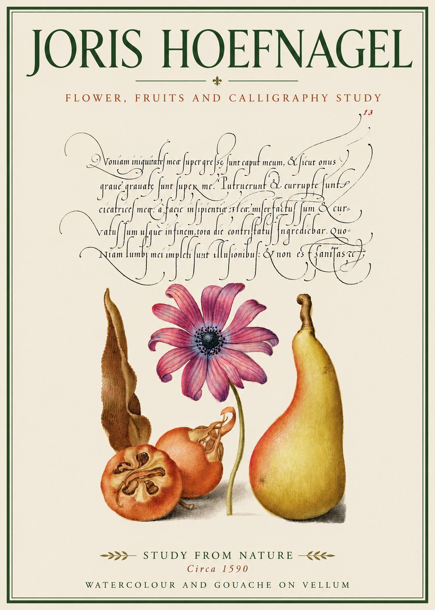 Joris Hoefnagel Study of Flower and Fruits No4 - Plakat
