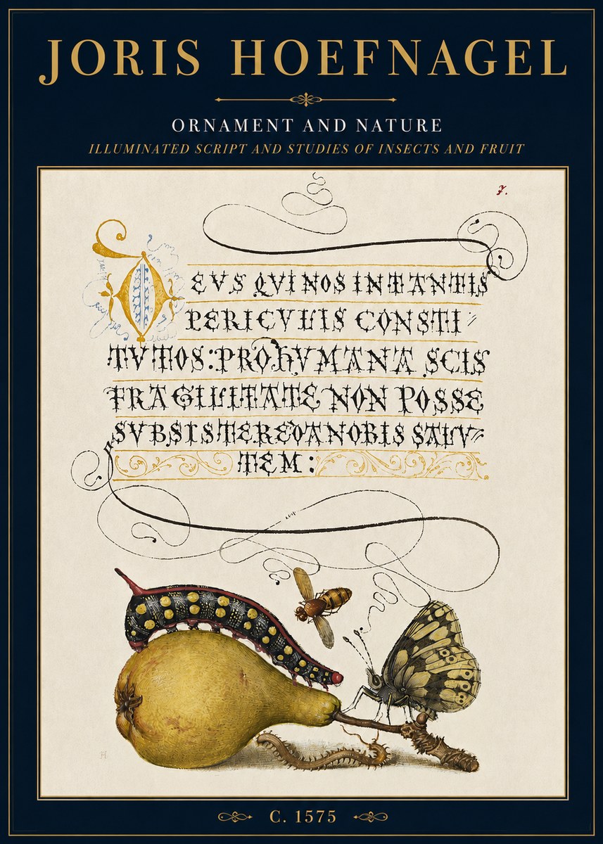 Joris Hoefnagel Ornament and Nature - Illuminated Script and Studies of Insects and Fruit No3 - Plakat