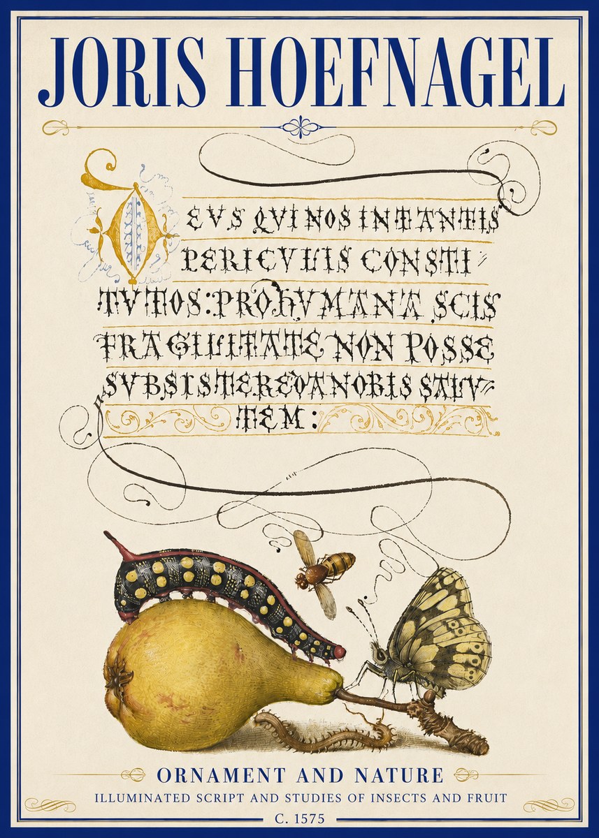 Joris Hoefnagel Ornament and Nature - Illuminated Script and Studies of Insects and Fruit No5 - Plakat