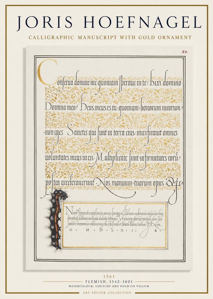 Joris Hoefnagel Calligraphic Manuscript with Gold Ornament No1 - Plakat