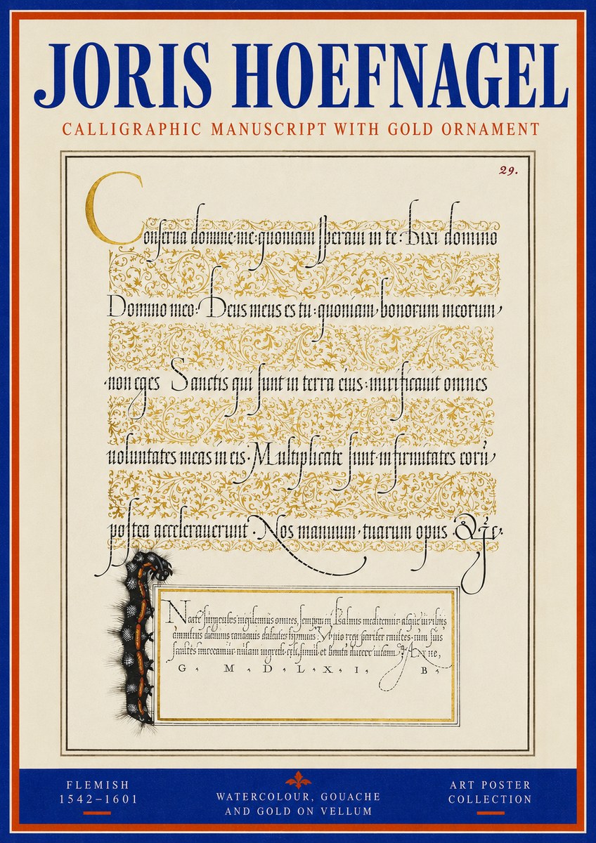 Joris Hoefnagel Calligraphic Manuscript with Gold Ornament No3 - Plakat