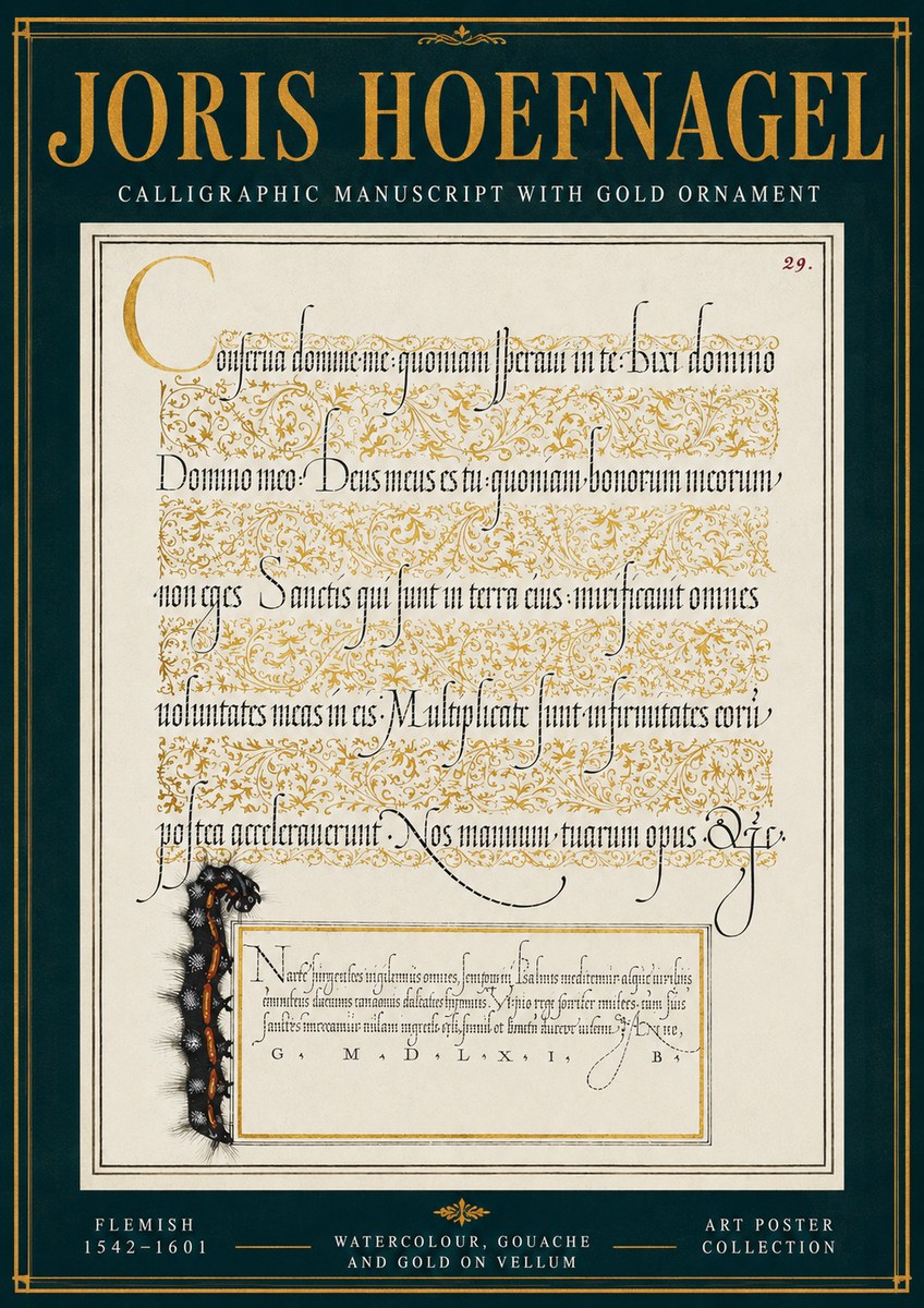 Joris Hoefnagel Calligraphic Manuscript with Gold Ornament No4 - Plakat