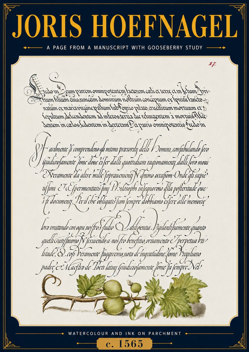 Joris Hoefnagel A Page from a Manuscript with Gooseberry Study No5 - Plakat