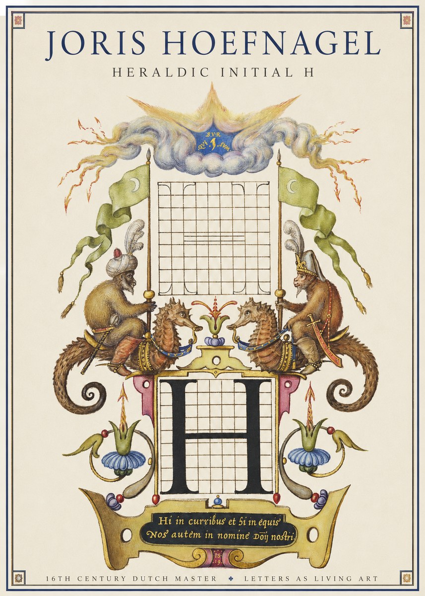 Joris Hoefnagel Heraldic Initial H No1 - Plakat