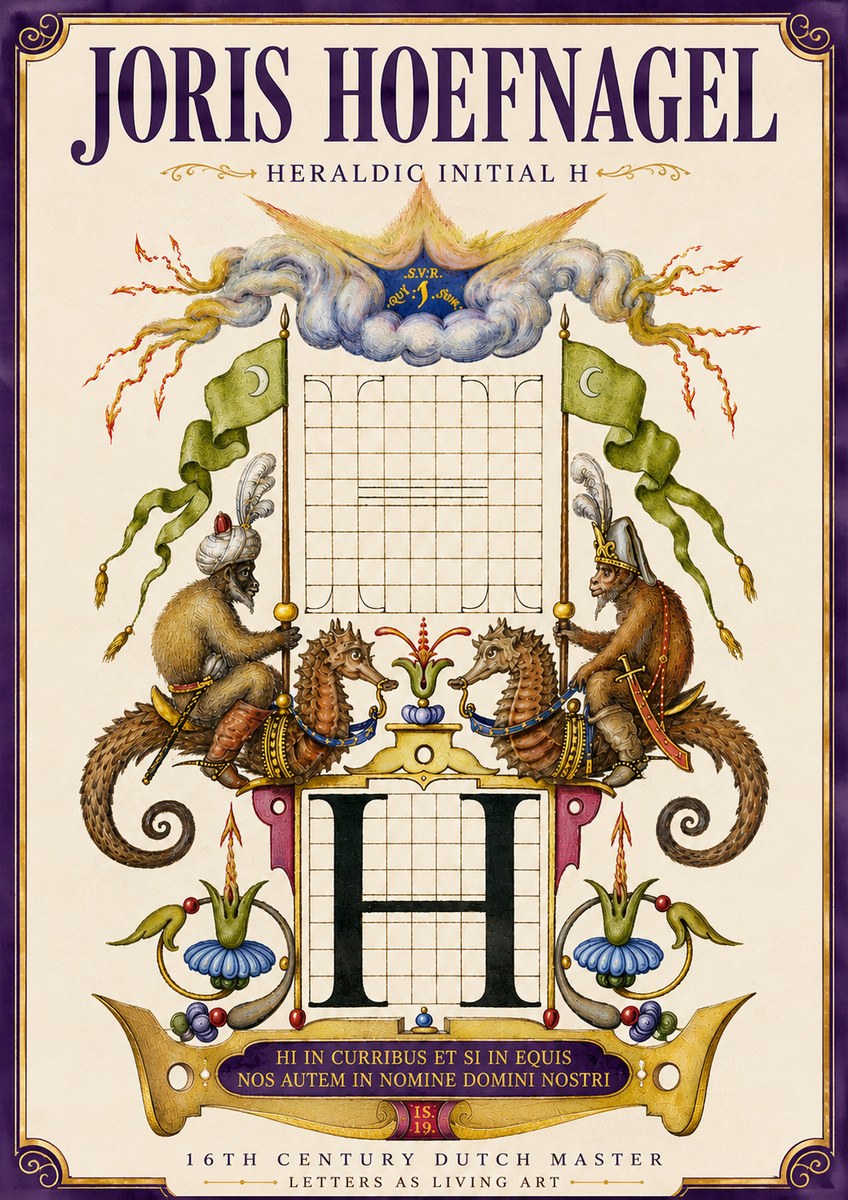 Joris Hoefnagel Heraldic Initial H No4 - Plakat