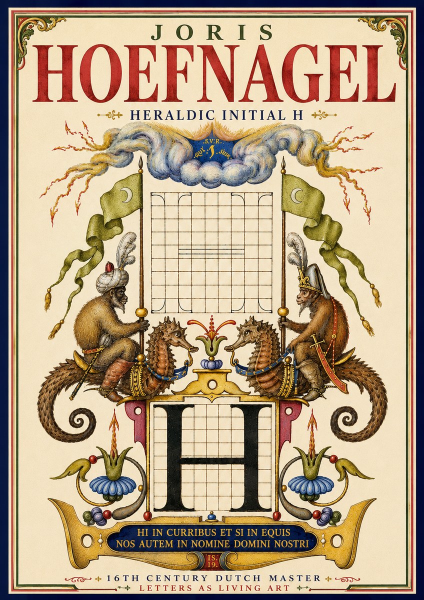 Joris Hoefnagel Heraldic Initial H No5 - Plakat