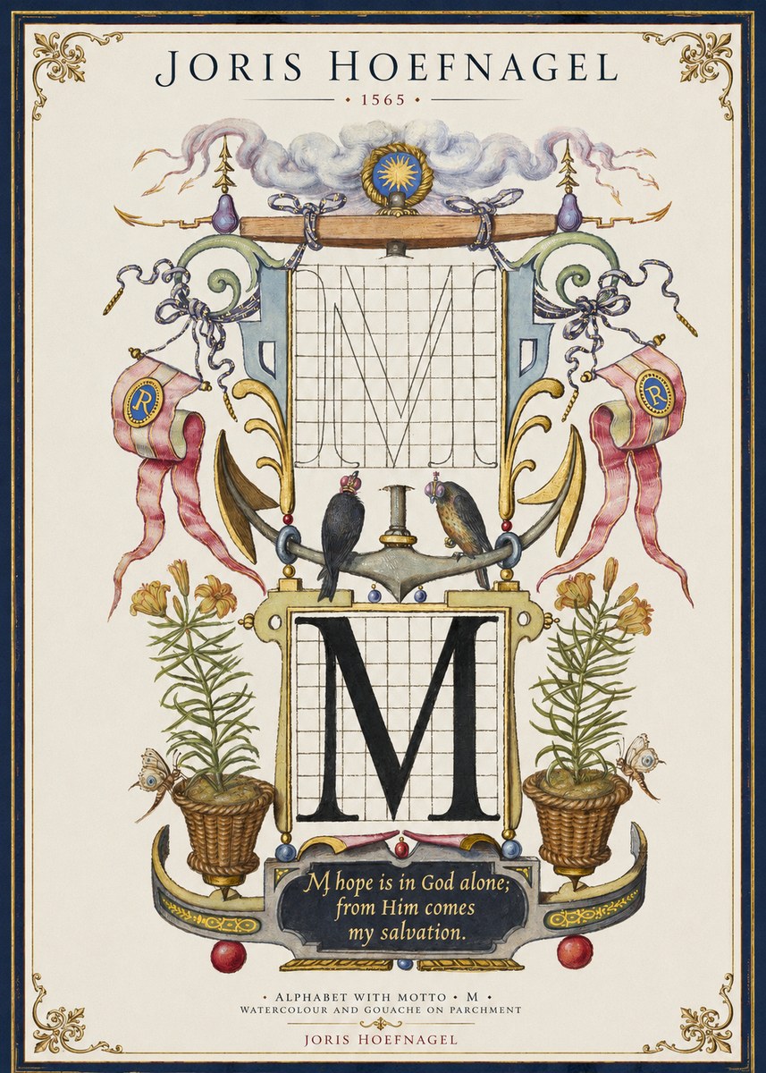 Joris Hoefnagel Alphabet with Motto • M • No1 - Plakat