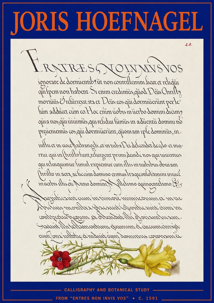 Joris Hoefnagel Calligraphy and Botanical Study I No3 - Plakat