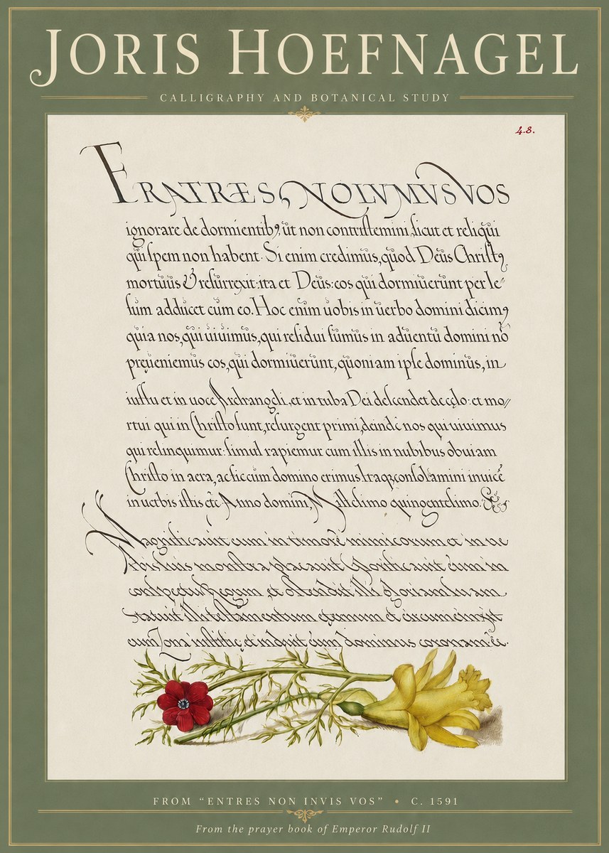 Joris Hoefnagel Calligraphy and Botanical Study I No4 - Plakat