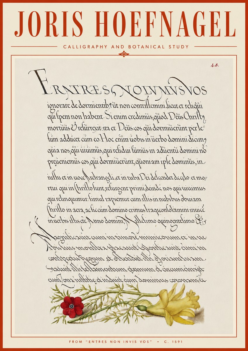 Joris Hoefnagel Calligraphy and Botanical Study I No6 - Plakat