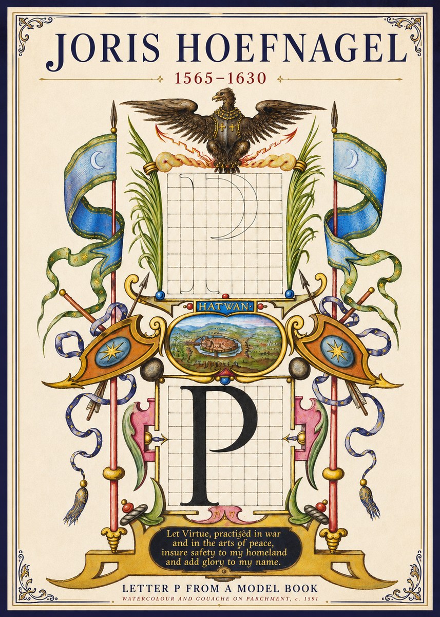 Joris Hoefnagel Letter P from a Model Book No3 - Plakat