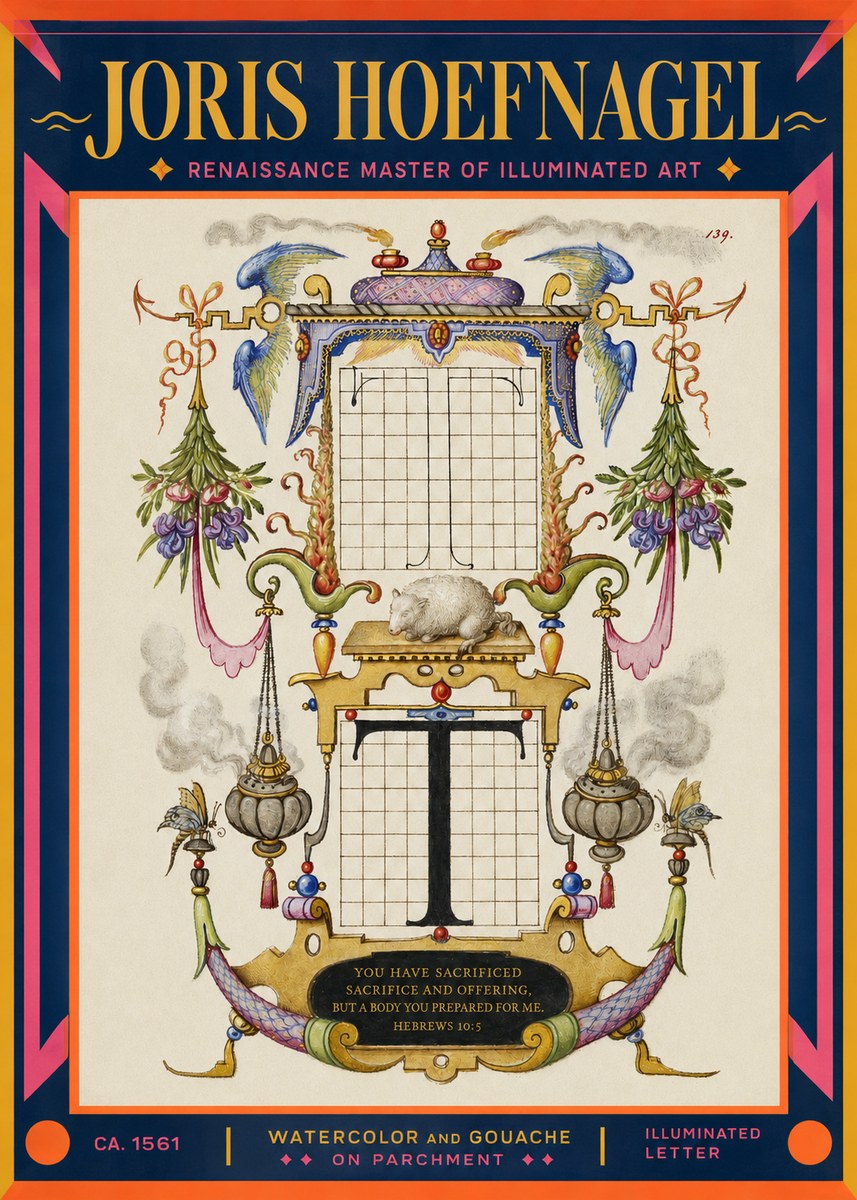Joris Hoefnagel Letter T with Biblical Verse No2 - Plakat