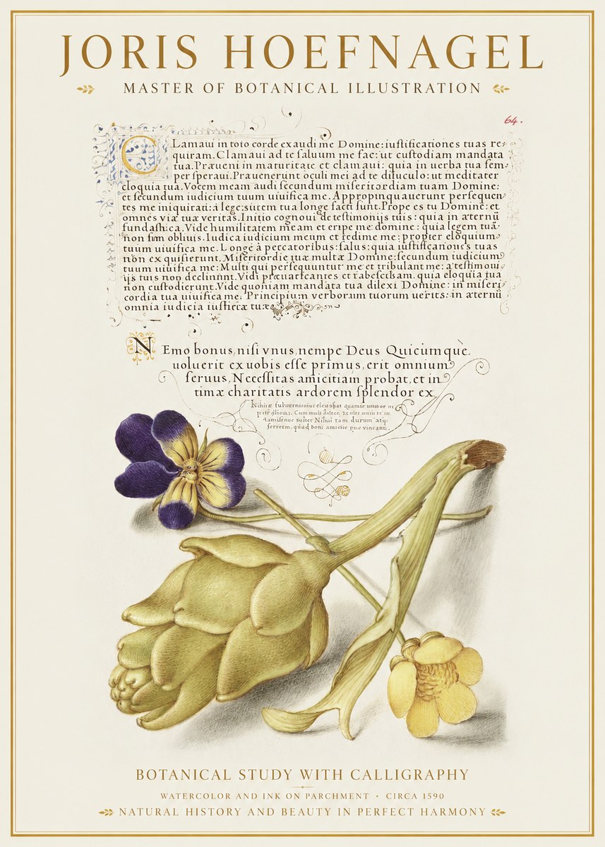 Joris Hoefnagel Botanical Study with Calligraphy III No1 - Plakat