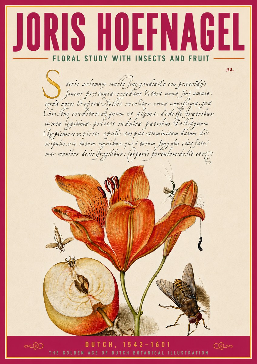 Joris Hoefnagel Floral Study with Insects and Fruit No5 - Plakat