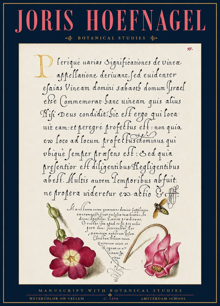 Joris Hoefnagel Manuscript with Botanical Studies No3 - Plakat