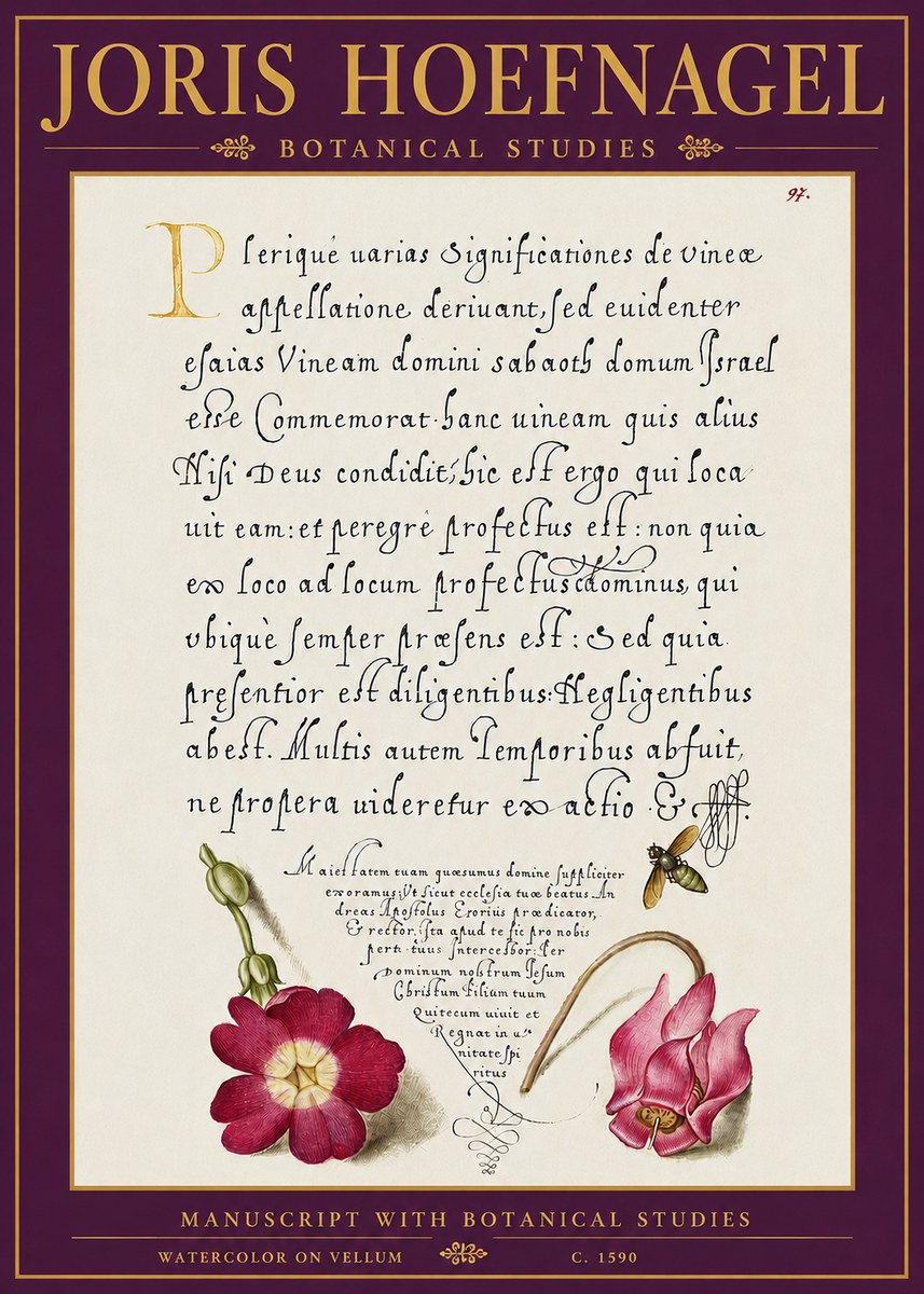 Joris Hoefnagel Manuscript with Botanical Studies No5 - Plakat