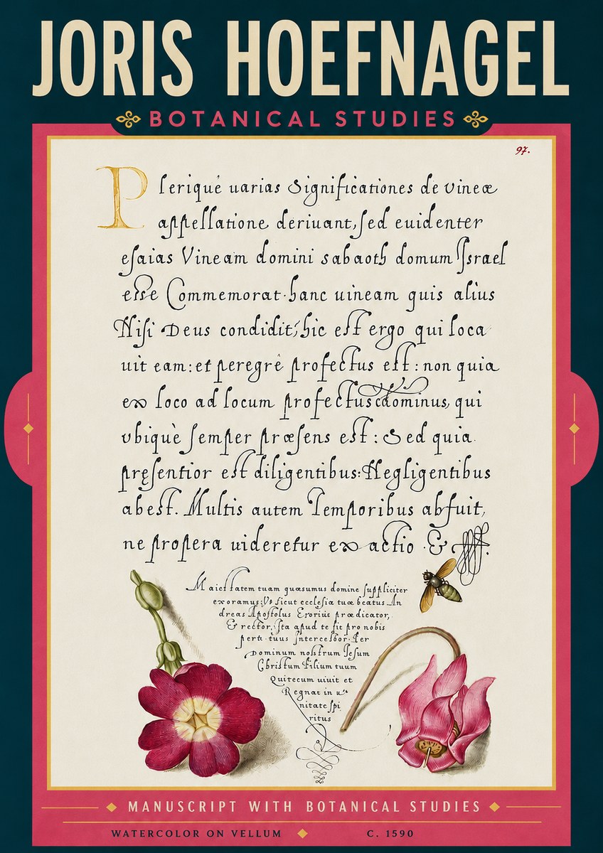 Joris Hoefnagel Manuscript with Botanical Studies No6 - Plakat