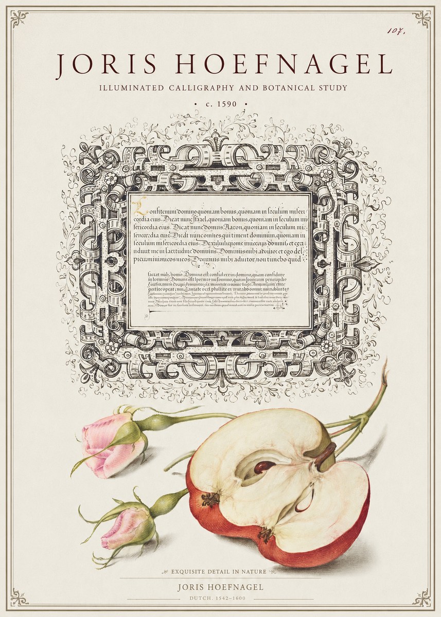 Joris Hoefnagel Illuminated Calligraphy and Botanical Study No1 - Plakat