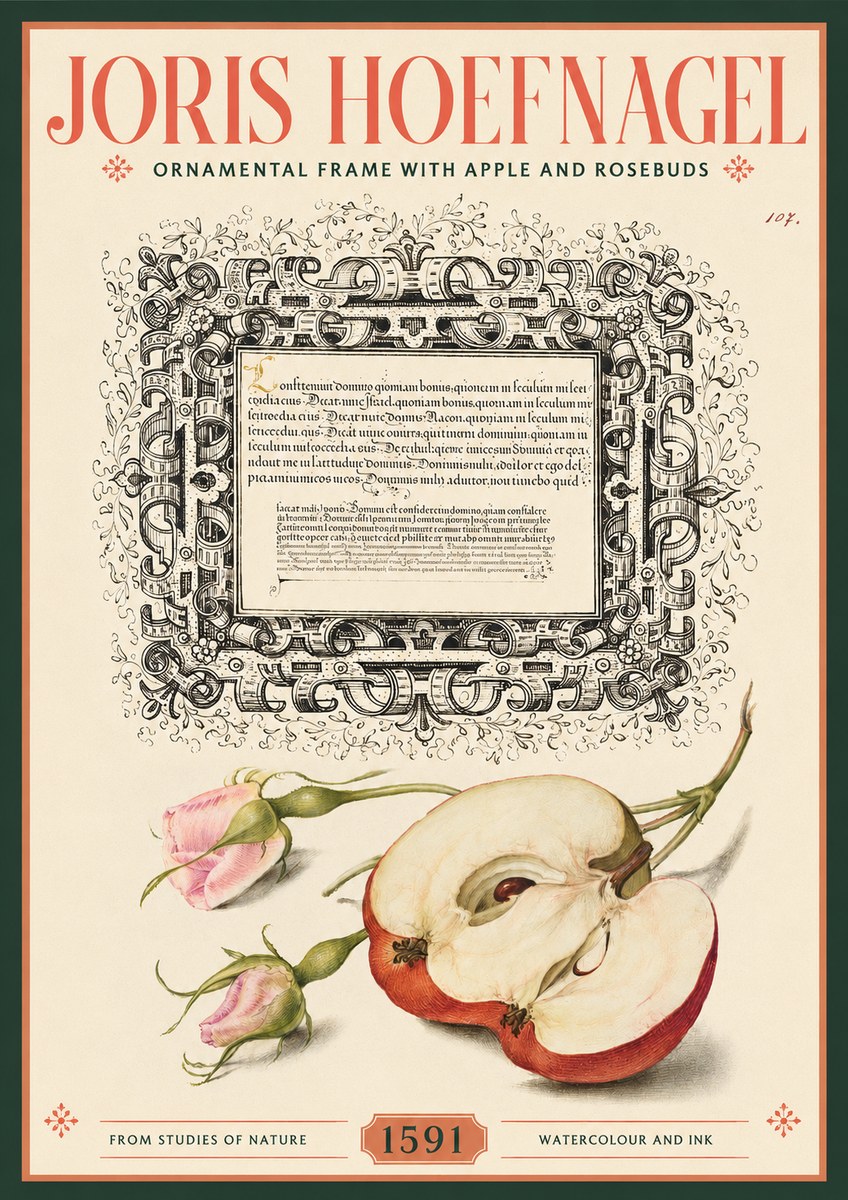 Joris Hoefnagel Illuminated Calligraphy and Botanical Study No3 - Plakat