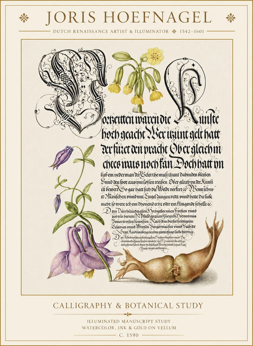 Joris Hoefnagel Calligraphy & Botanical Study No1 - Plakat