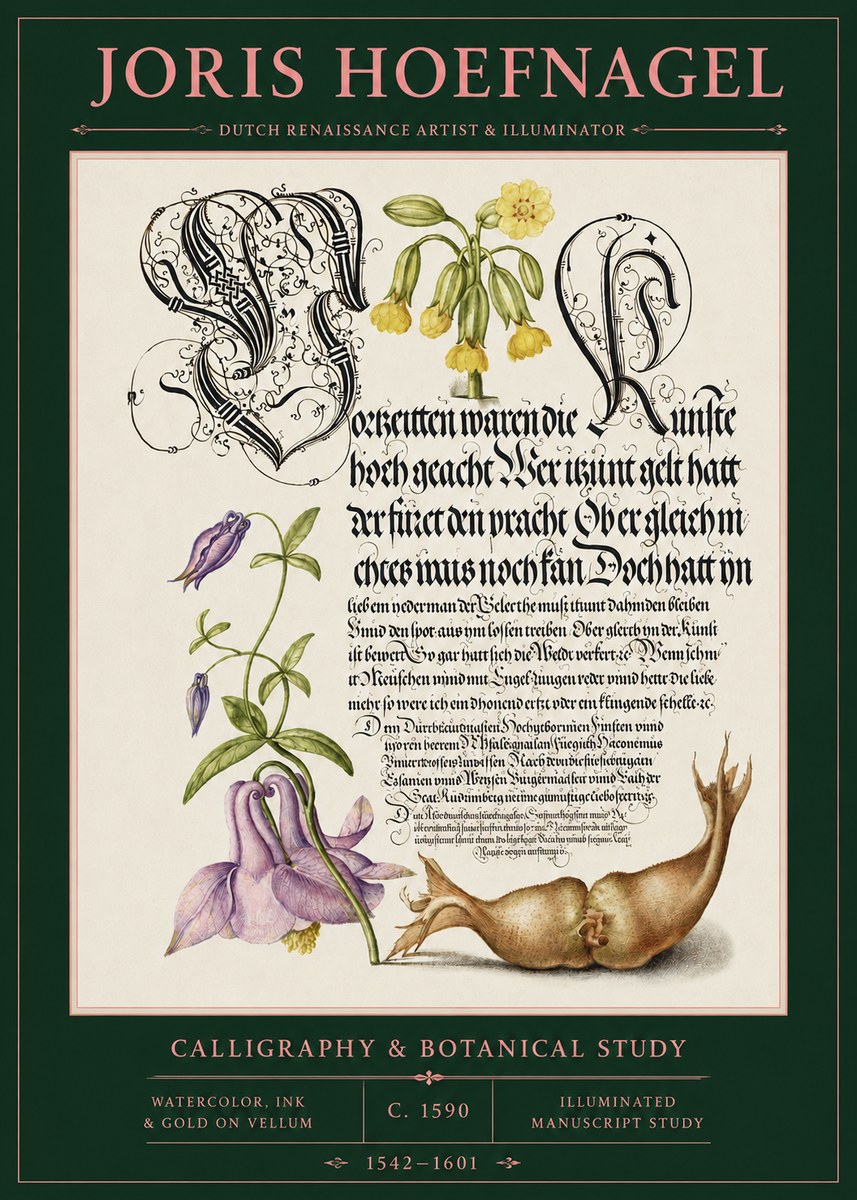 Joris Hoefnagel Calligraphy & Botanical Study No2 - Plakat