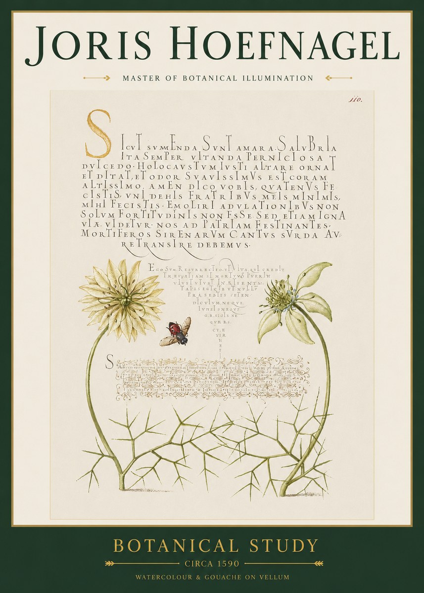 Joris Hoefnagel Botanical Study with Insect No3 - Plakat